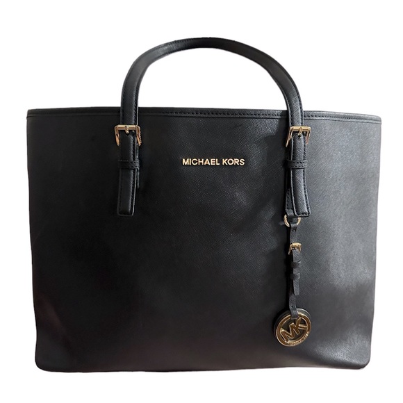 Michael Kors - Black Leather Tote Large Gold Hardware MK - Picture 1 of 17